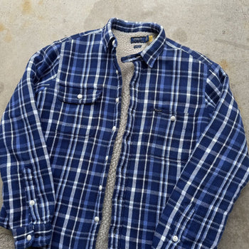 POLO RALPH LAUREN BLUE PLAID FLEECE LINED SHIRT JACKET