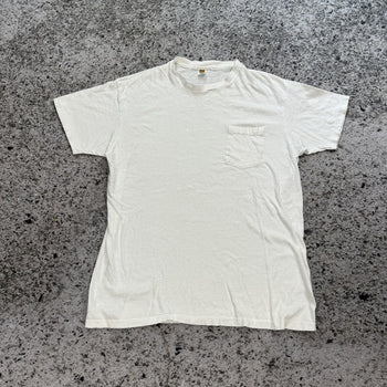 1970年代風の薄紙シングルステッチポケットTシャツ