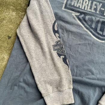 2000S HARLEY DAVIDSON BLUE FLAME LOGO THERMAL LONGSLEEVE TEE