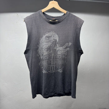 2010s Harley Davidson Thrashed Faded Distressed Cut Off Tee