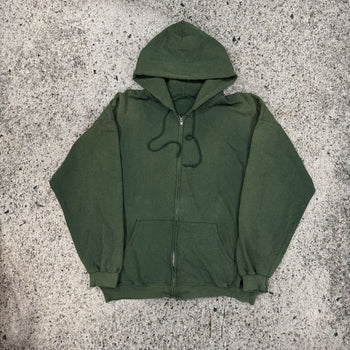 1990s OVERSIZED SUN FADED THRASHED GREEN MADE IN USA ZIP UP HOODIE