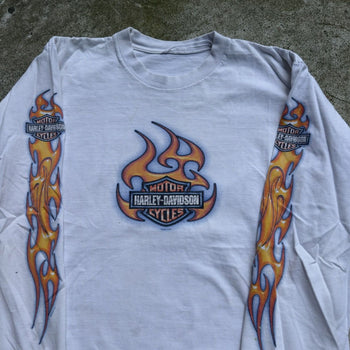 2000S HARLEY FADED THRASHED FLAME LOGO LONGSLEEVE TEE