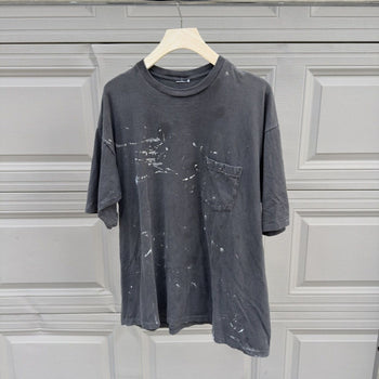 1990s Faded Black Thrashed Stained Painted Pocket Tee