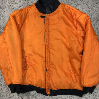 1980S REVERSIBLE NAVY ORANGE OVERSIZED MA-1 BOMBER JACKET