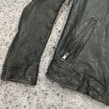 Aged Leather Double Zip Asymmetric Racer Custom Jacket