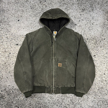 2000s CARHARTT FADED THRASHED GREEN HOODED WORK JACKET