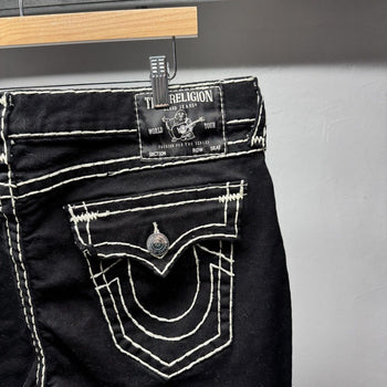 True Religion Black White Stitch Relaxed Straight Ricky Jeans