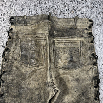 1990S RICHA AGED FADED BIKER LEATHER LACE PANTS