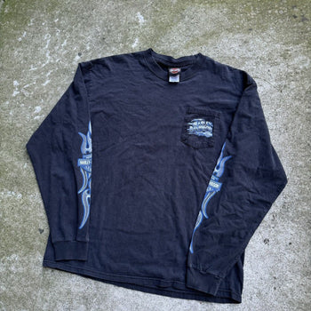 2000s HARLEY DAVIDSON FADED BLUE FLAME LONGSLEEVE TEE