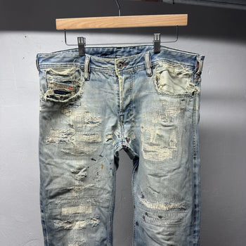 Diesel Thrashed Faded Distressed Repaired Jeans