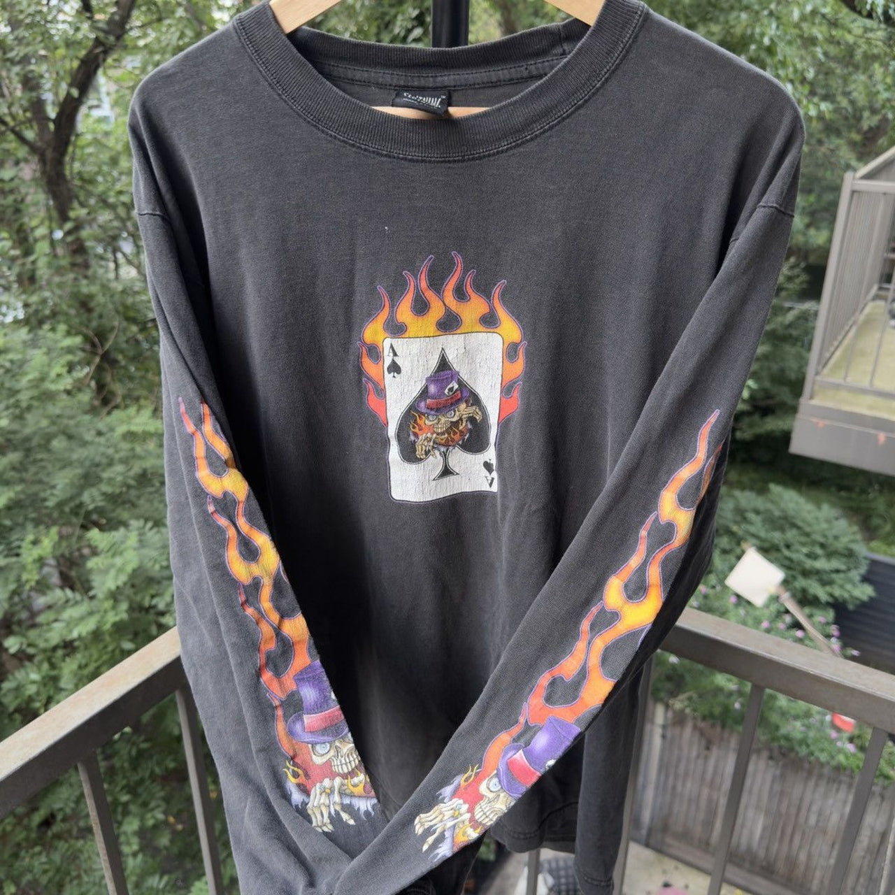 2000s Joker Ace Card Flame Longsleeve Biker Tee
