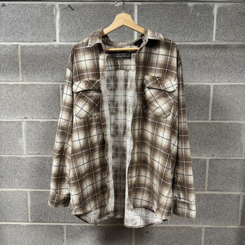 1990s Faded Brown Plaid Grunge Flannel Shirt
