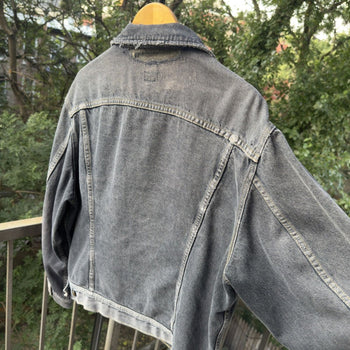 1980s Thrashed Faded Distressed Black Lee Rider's Denim Jacket