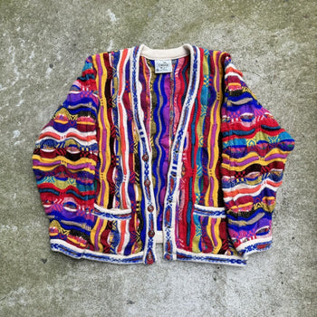 1980S / 1990S CUGGI COOGI MULTI COLOR KNIT CARDIGAN SWEATER