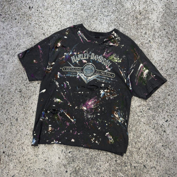 1990s Harley Davidson Thrashed Paint Splattered Tee