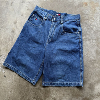 1990S TOMMY HILFIGER BAGGY PATCH LOGO DENIM SKATER SHORTS