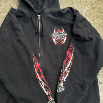 2000S HARLEY DAVIDSON METAL FLAME LOGO ZIP UP HOODIE OZARK