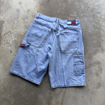 1990s/2000s Y2K TOMMY HILFIGER BAGGY FADED DENIM JEAN SHORTS JORTS