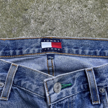 1990S Y2K TOMMY JEANS BAGGY FADED BLUE DENIM JEANS