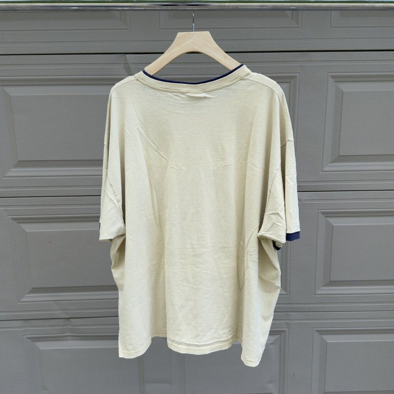 2000s Pale Yellow Thrashed Faded Distressed Pocket Tee