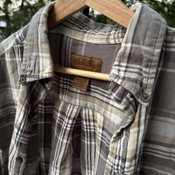 2000s Faded Green Plaid Flannel Shirt