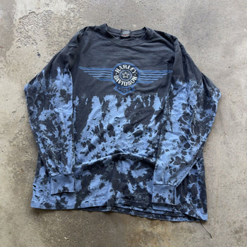 1990S THRASHED HARLEY DAVIDSON DYED STAR LOGO LONGSLEEVE TEE