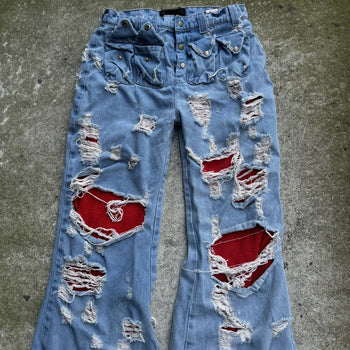 DASYORI DIRTY PUNK THRASHED DOUBLE LAYER BAGGY DENIM JEANS