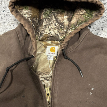 CARHARTT PAINT SPLATTERED FADED REALTREE CAMO LINED HOODED WORK JACKET