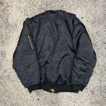 1980S REVERSIBLE NAVY ORANGE OVERSIZED MA-1 BOMBER JACKET