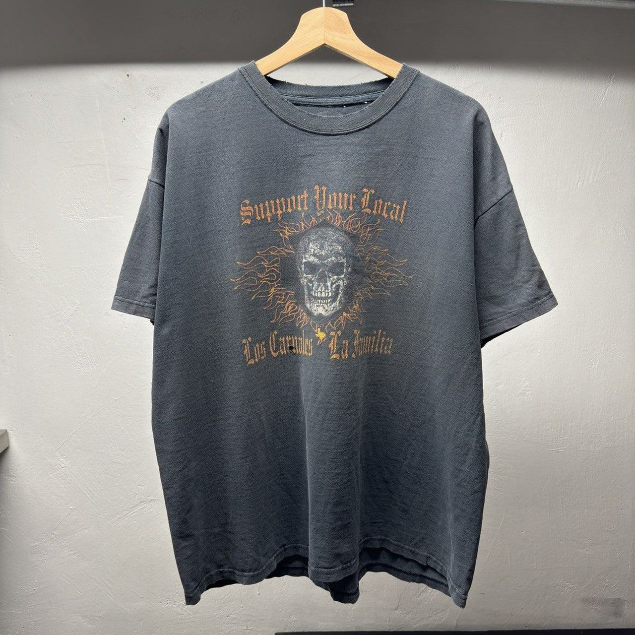 2000s Thrashed Faded Distressed Skull Biker Tee