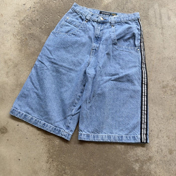 2000S Y2K IOU BAGGY TRACK DENIM SKATER JEAN SHORTS JORTS