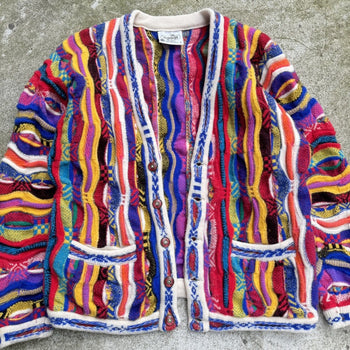 1980S / 1990S CUGGI COOGI MULTI COLOR KNIT CARDIGAN SWEATER