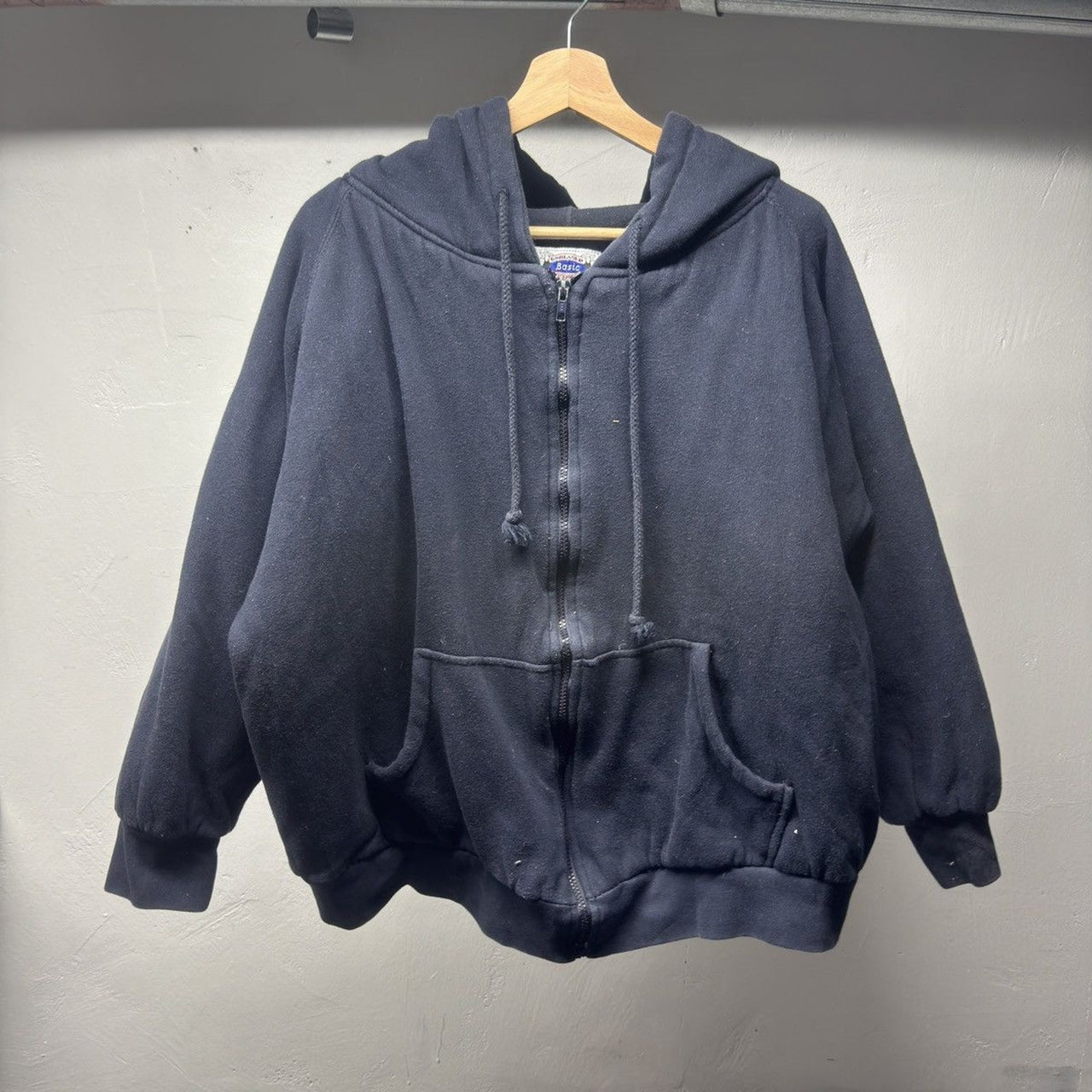 1990s Heavyweight Boxy Wide Fit Quilted Lined Zip Up Hoodie