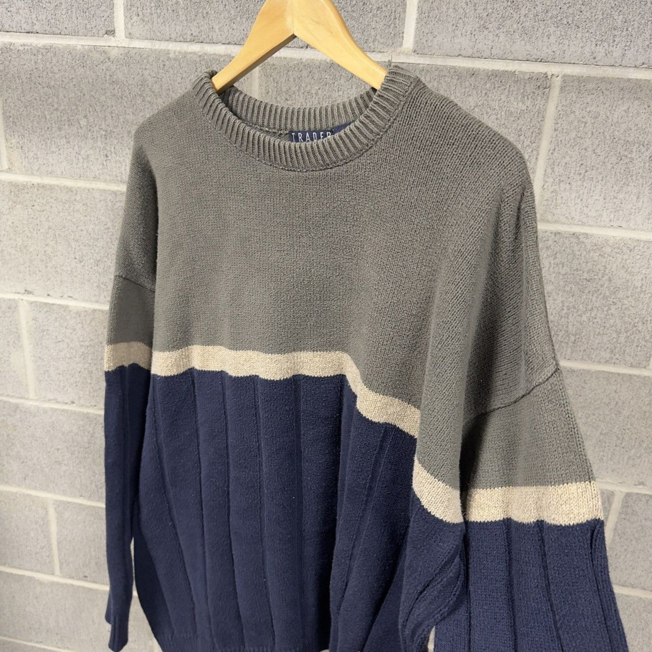 1990s Blue Green Ribbed Cotton Sweater