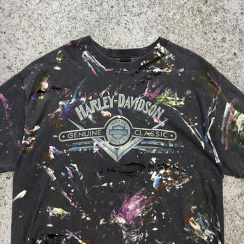 1990s Harley Davidson Thrashed Paint Splattered Tee