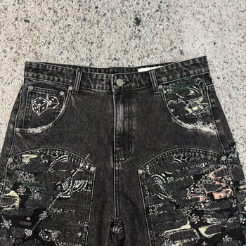 Pantalones cortos vaqueros con doble rodilla y diseño de dados Baby Face Originals
