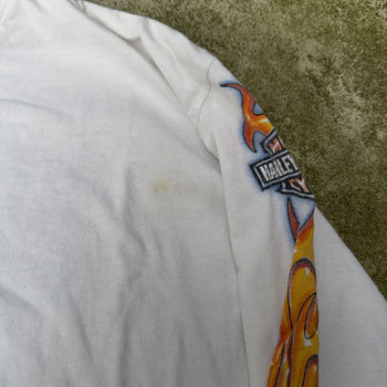 2000S HARLEY DAVIDSON FLAME LOGO WHITE LONGSLEEVE TEE