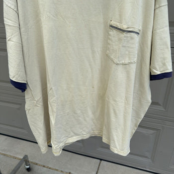 2000s Pale Yellow Thrashed Faded Distressed Pocket Tee