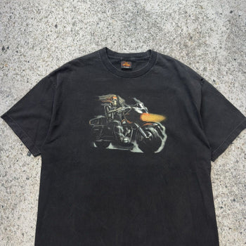 2000s Hot Leather Skeleton Biker Tee