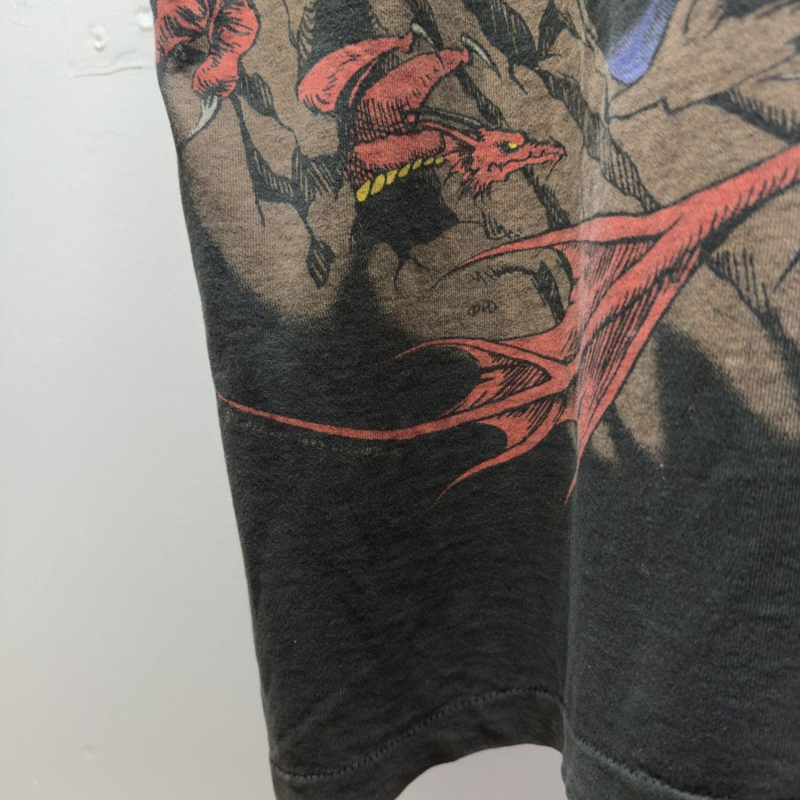 Vintage 1990s Liquid Blue Dragon Faded Distressed All Over Print Tee
