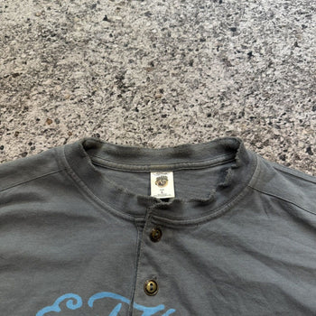 2000s Ed Hardy Faded Ghost Skull Rhinestone Henley Shirt
