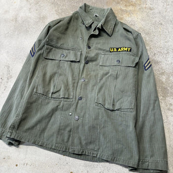 40s 50s WW2 US ARMY 2ND PATTERN HBT HERRINGBONE UTILITY FATIGUE SHIRT