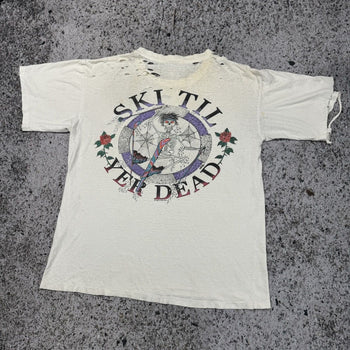 VINTAGE 1990s THRASHED GRATEFUL DEAD SKI TIL YER DEAD TEE