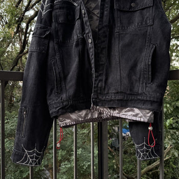 Sp5der Worldwide Rhinestone Denim Jacket