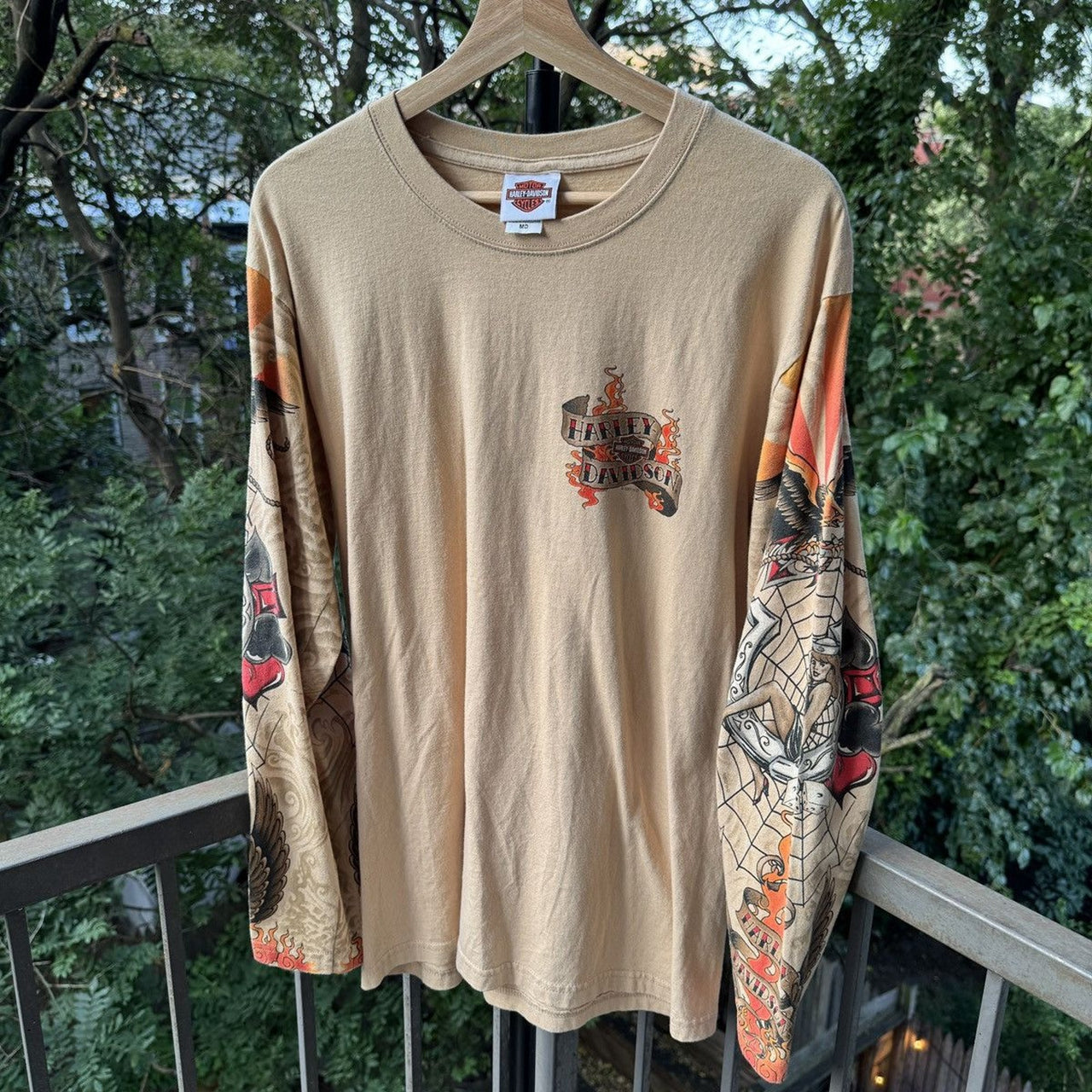 2000s Harley Davidson Tattoo Spiderweb Flame Longsleeve Tee