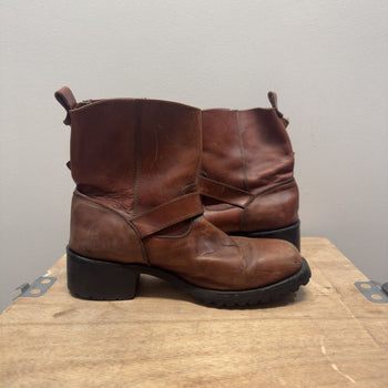 Vintage 2000s Brown Leather Triple Buckle Engineer Boots