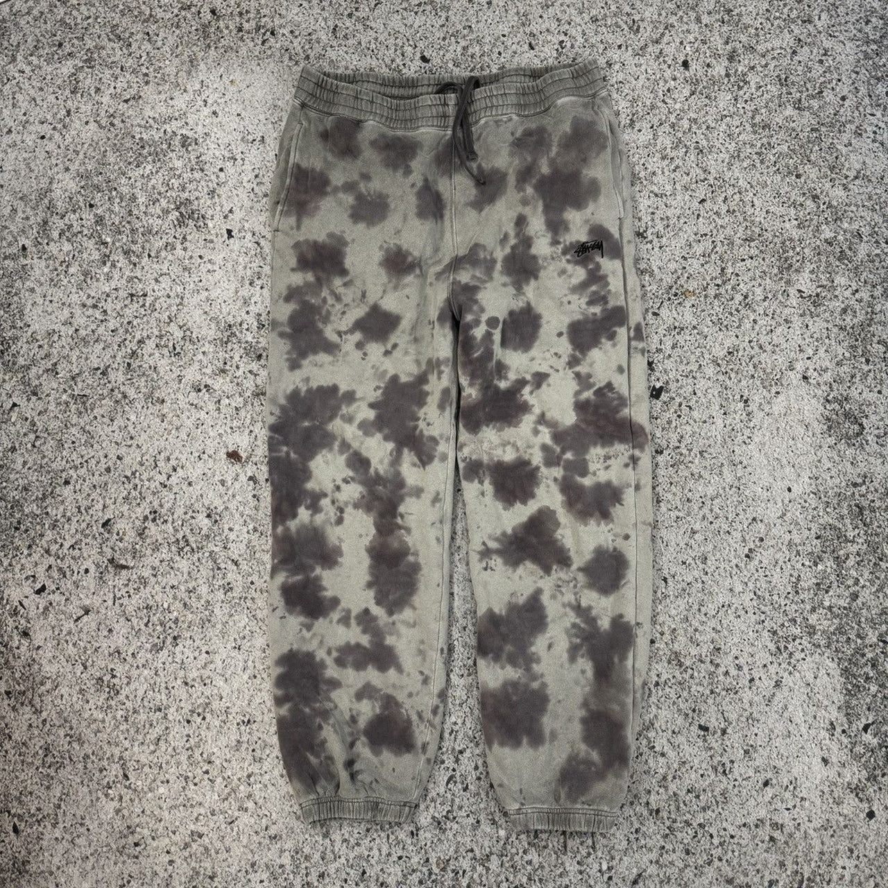 STUSSY GREY BAGGY TIE DYE SWEATPANTS