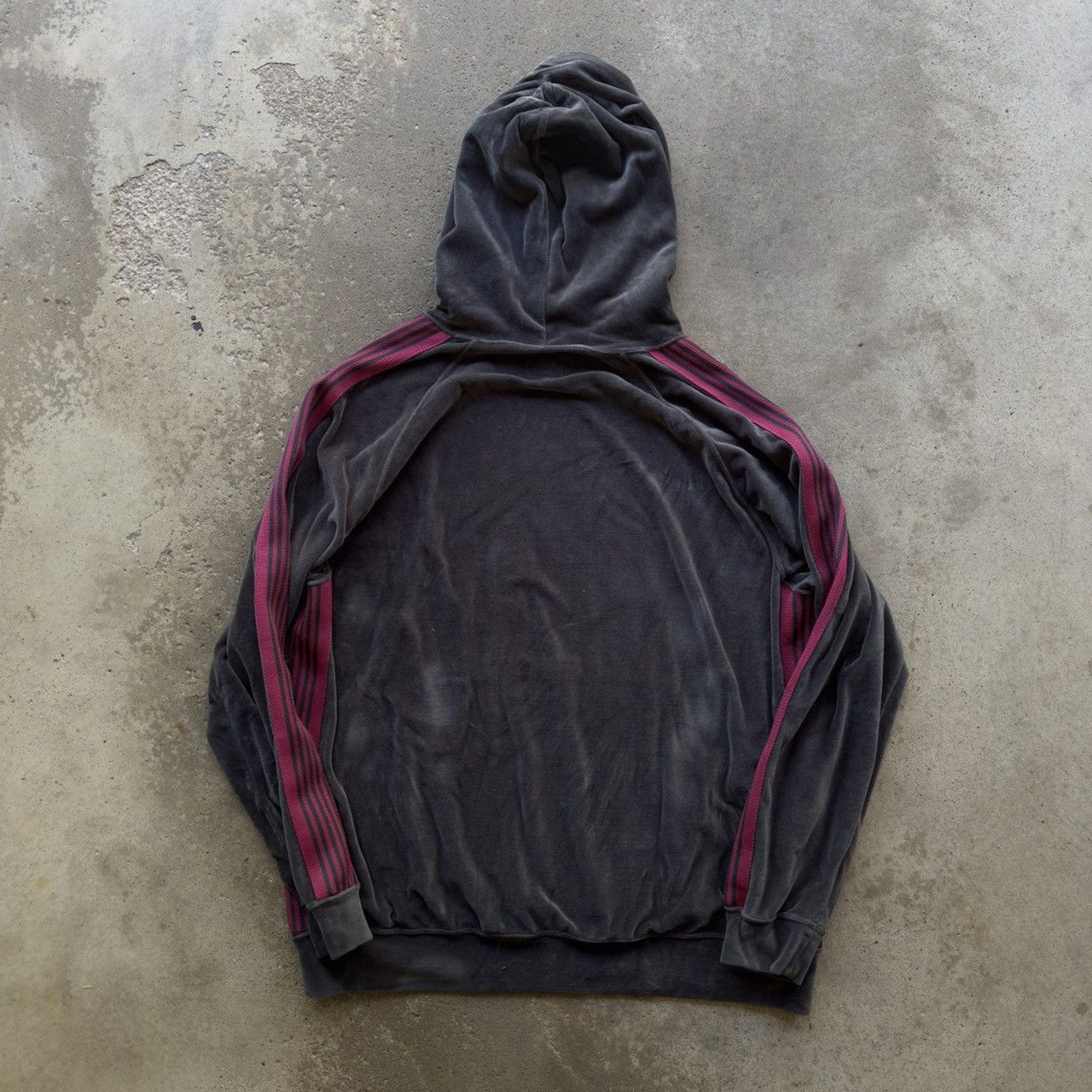 NEEDLES CHARCOAL GREY EMBROIDERED VELOUR TRACK HOODIE