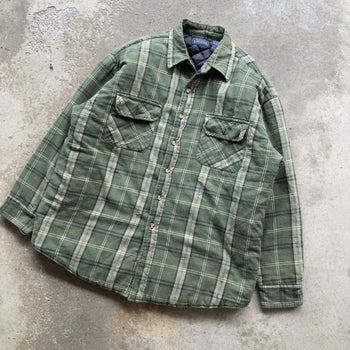 2000S GREEN QUILTED LINED PLAID SKATER GRUNGE FLANNEL