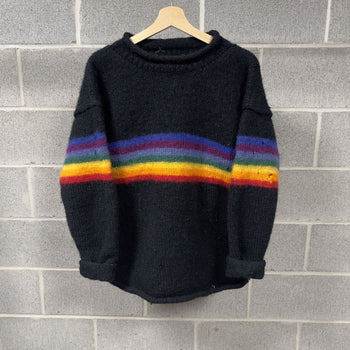 1990s Distressed Rainbow Wool Striped Knit Sweater